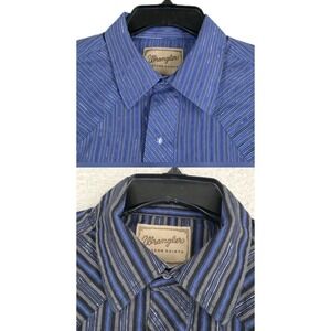 Wrangler Shirt Lot (2) Pearl Snap Men L Blue Blk Metallic Striped Western Disco